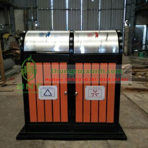 Thùng rác 2 ngăn thép giả gỗ