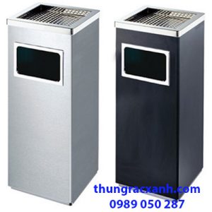 Thùng rác inox vuông có gạt tàn